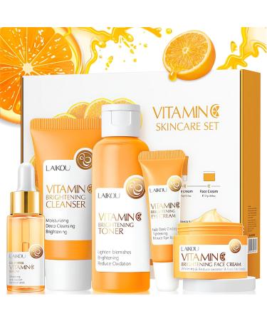 Vitamin C Skincare Set for Teenage Girls Vitamin C Skin Care Set 5-In-1 Skin Cleaning & Care Travel Size Kit With Cleanser Toner Face Serum Eye Cream Face Cream Face Skin Care Kit (Vitamin C)