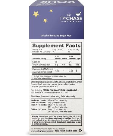 Dr. Chase Kolik Night-Time Gripe Water - Colic Relief with Calming Chamomile - Baby Gas & Stomach Discomfort Relief - Alcohol-Free - 5 fl. oz - Buy Online on GoSupps.com