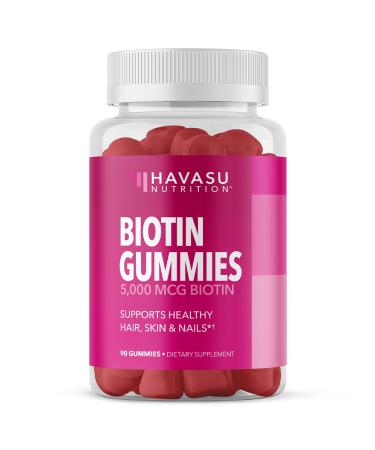 Biotin Gummies Hair Skin Nails Vitamins for Women | Ultimate Hair Growth Supplement with 5000mcg | 90 Count Strawberry Flavored Hair Vitamins for Faster Hair Growth | Gluten Free Vegan Beauty Gummies
