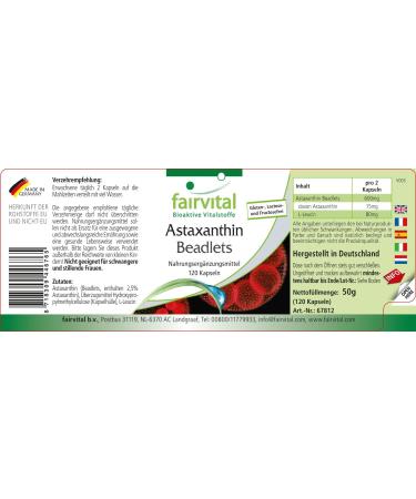 Fairvital Astaxanthin 15mg per Day - 120 Capsules | HIGH Dosage - AstaPure Beadlets - Buy Online on GoSupps.com