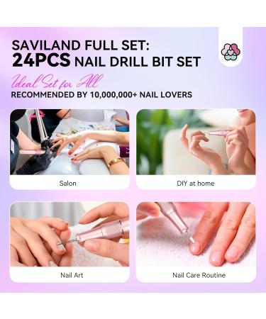 SAVILAND 24-in-1 Nail Drill Bits Set: All-in-1 Nail Bits for Nail Drill Nail File 3/32 Inch Diamond Cuticle Electric Carbide Remover Ceramic Acrylic Nails Professional Acrylic Nail Salon - Buy Online on GoSupps.com