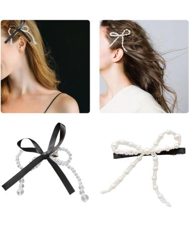AJOIDR Artificial Pearls Bowknot Hair Clip Elegant Ribbon Crystal Hairpin Barrettes for Women Side Bangs Hair Styling Accessory - Buy Online on GoSupps.com