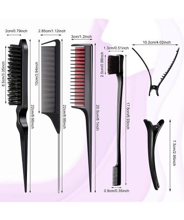 8-Piece Edge Brush Teasing Comb Set with Hair Clips | Dual Edge Styling Brush and Rat Tail Comb for Women, Girls, Kids, and Hair Stylists - Buy Online on GoSupps.com