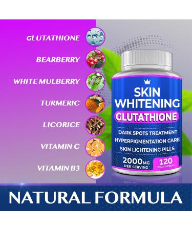 Glutathione Whitening Pills 2000mg - Skin Lightening Supplement for Dark Spots, Melasma & Acne Scars - Hyperpigmentation Treatment - Anti-Aging Antioxidant - 120 Capsules - Buy Online on GoSupps.com
