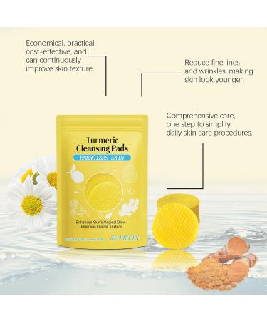 Turmeric Cleansing Pads for Oily & Sensitive Skin | 60PCS Gentle Pads to Combat Acne Blemishes & Dullness | Balance Skin Oil - Buy Online on GoSupps.com