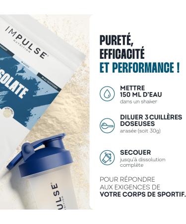 Impulse Nutrition - Whey Isolate Vanille - Prot ines et BCAA - 25g Prot ines/Portion - Digestion Facilit e - Faible en Sucres - Boisson R cup ration - Sport et Performance - 750g - Fabriqu en France - Buy Online on GoSupps.com