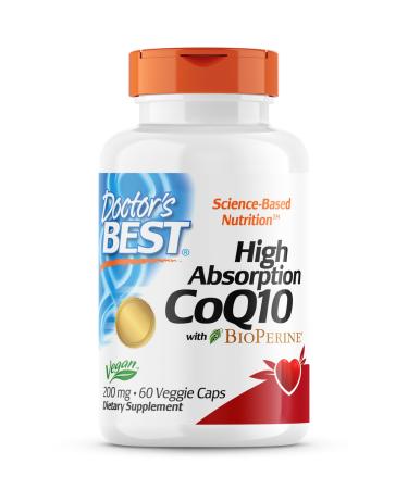 Doctor's Best High Absorption COQ10 with Bioperine 200mg 60 vegan capsules laboratory tests gluten -free soybreis vegetarian 60 pieces (1 Pack) 37.57