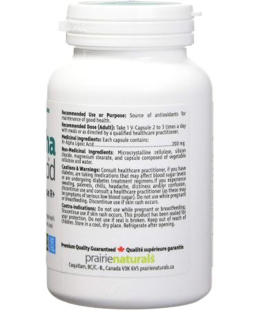 Prairie Naturals R(+) Alpha Lipoic Acid 200mg (R+ ALA) provides antioxidants for the maintenance of good health - 60 Vegan Capsules - Buy Online on GoSupps.com