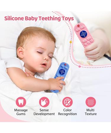 2 Pack Silicone Remote Control Baby Teether Toys - Soft Teething Toys for Toddlers 3-12 Months - Chew & Soothe Toy Set in Blue & Pink - Buy Online on GoSupps.com
