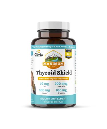Maximum Living Thyroid Shield Adaptogenic & Mineral Blend with Zinc Selenium Inositol and Rhodiola Iodine & Glandular Free Wellness Formula to Support Healthy Thyroid Function* 120 Capsules