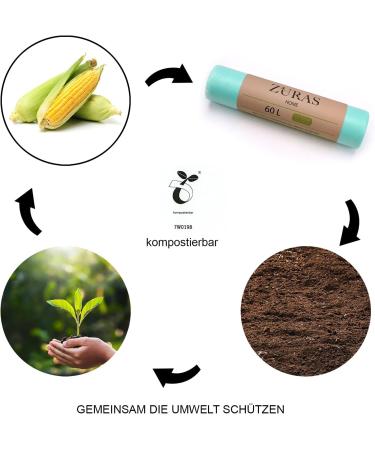 Zuras 60L Organic Waste Bags - 75 Compostable & Biodegradable Garbage Bags | Tear-Resistant Waterproof DIN EN 13432 Certified - Buy Online on GoSupps.com