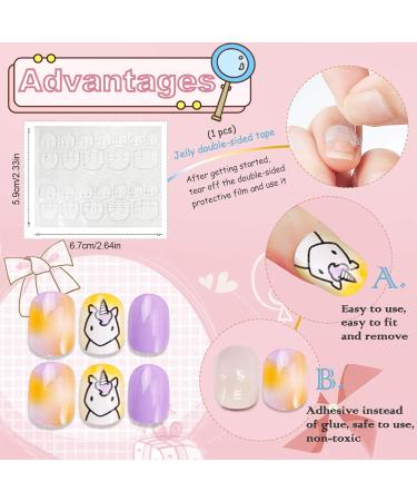 Kalolary 144 PCs Unicorn Pattern Children's Press-On Nails Set | Short Full Cover Artificial Fingernails with Nail Glue Sticker - Perfect Gift for Kids - Buy Online on GoSupps.com