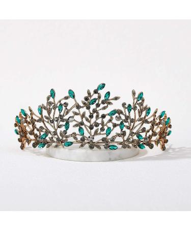 SweetV Vintage Crystal Leaf Metal Tiara - Gothic Queen Crown for Birthday, Prom, Pageant - Green Eden Headpiece - Buy Online on GoSupps.com