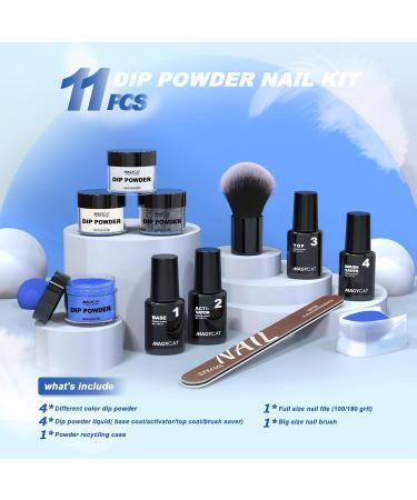 Dip Powder Nail Kit Starter - 4 Colors Stay Navy Blue Dipping Powder Set | DIY Nail Dip Art Kit with Base Activator Top Coat & Brush Saver - Buy Online on GoSupps.com