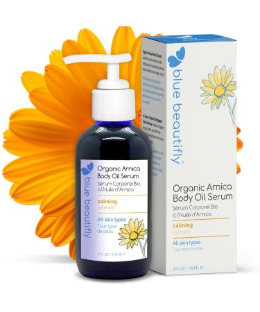 Blue Beautifly USDA Certified Organic Arnica Body Oil Serum | Relieves Muscle Soreness & Joint Pains | With Healthful Properties of Ashwagandha Gotu Kola and Comfrey's Allantoin | 4 fl oz