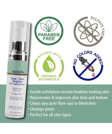TriDerma Clear Calm & Brighten Serum | 2% Salicylic Acid & Niacinamide for Acne Blemishes & Pore Unclogging - 1 oz - Buy Online on GoSupps.com