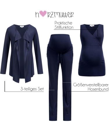Herzmutter Maternity Homewear Set - 3 Piece Nursing Pyjamas - Pregnancy Wellness Set - XL Dark Blue - Buy Online on GoSupps.com