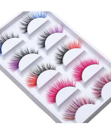 Halloween Cosplay Eyelashes Set - 5 Pairs Faux Mink Blue Pink Colorful Eyelashes for Costumes and Parties - Buy Online on GoSupps.com