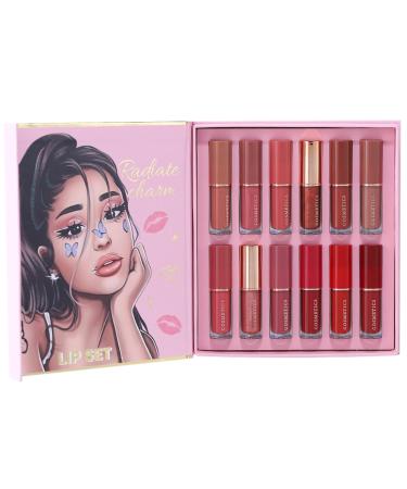 Coffret De Rouges L vres Mat Velours - 12 Pi ces Kit De Maquillage Labial S chage Rapide - Set De Maquillage Labial Mat Et Brillant pour Voyage Sc ne Rendez-vous R union Vacances