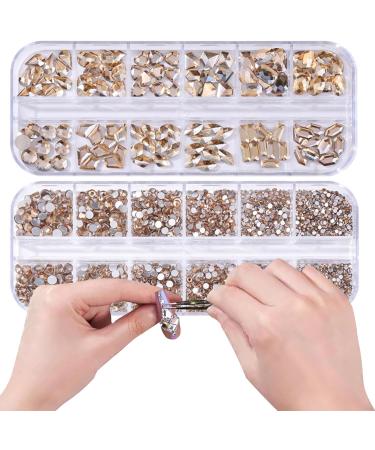 Champagne Diamond Nail Rhinestones | Mixed Size Crystal AB Gemstones for Nail Art DIY | HOINCO Crystal Rhinestones with Tweezers - Buy Online on GoSupps.com