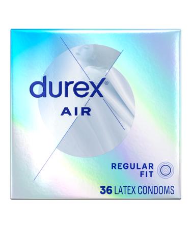 Durex Air Condoms Extra Thin Condoms, Regular Fit, Natural Rubber Latex Condoms for Men, FSA & HSA Eligible, 36 Count, Package May Vary Regular Fit 36 Count (Pack of 1)