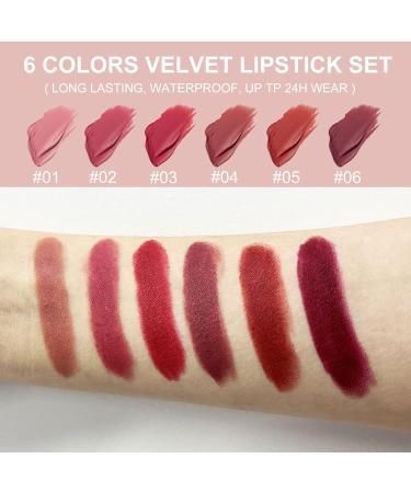 KIMIEYE 6Pcs Matte Lipstick Gift Pack Set - Long Lasting & Waterproof Crayon Lipstick - Smooth Texture, Matte Finish - Up to 24 Hours Wear - 0.74oz (SET A) - Buy Online on GoSupps.com