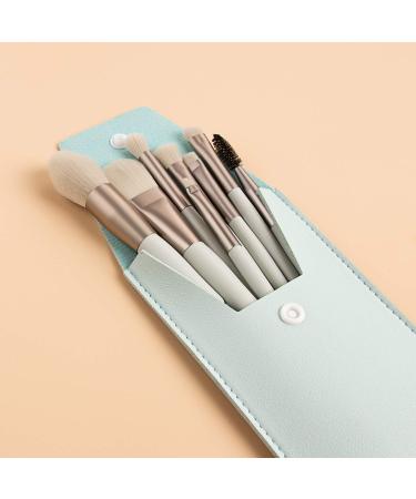 TOHERVIE 8pcs Travel Makeup Brush Set with Bag | Mini Cosmetic Brushes for Face, Eyes & Blush | Wooden Handle Synthetic Bristles | Light Green - Buy Online on GoSupps.com