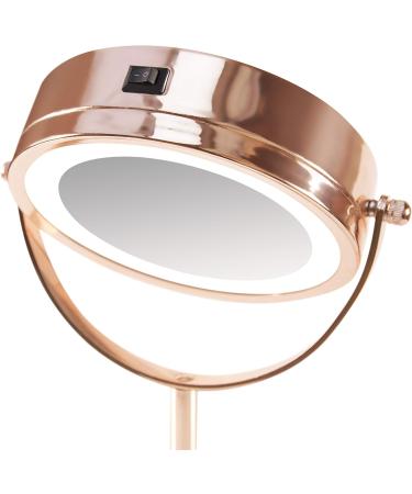 Rio Rose Gold LED Makeup Mirror Double Sided with 360 Swivel Design 1x & x5 Magnification - Buy Online on GoSupps.com