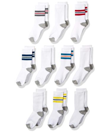 Amazon Essentials Boys' Cotton Crew Gym Socks, 10 Pairs Large