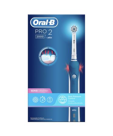 Oral-B Pro 2 2000 Sensitive Clean Electric toothbrush/Electric Toothbrush with 2 cleaning modes including sensitive and visual pressure control for dental care designed by brown blue
