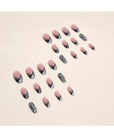 Buy Black French Tip Press On Nails - Medium Coffin Silver Glitter & Leopard Design - 24 Pcs Short Acrylic Fake Nails for Women - Buy Online on GoSupps.com
