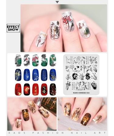 KADS Nail Stamping Plate Chinese Style Nail Art Stamp Template bamboo Lotus DIY Image Template Manicure Stamping Plate Stencil Tools (CN024) - Buy Online on GoSupps.com