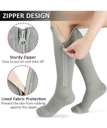 Ailaka Zipper Compression Socks 15-20 mmHg for Women Men - 2XL Grey - Support Varicose Veins, Athletics, Travel - Closed Toe, Graduated Medical Compression - 1 Pair - Buy Online on GoSupps.com