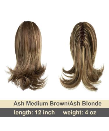 CJL HAIR Short Claw Clip Ponytail Extension 12 Inch - Ash Medium Brown/Ash Blonde - Synthetic Heat Friendly Fiber - for Women, Girls, Kids - Pack of 1 - Buy Online on GoSupps.com