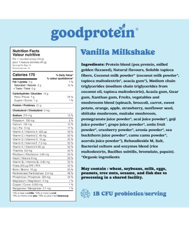 Good Protein Vegan Plant-based Protein Powder 100% Natural Non-GMO Dairy-free Gluten-free Soy-free No Added Sugar and Nothing Artificial. Vanilla Milkshake All-in-One Shake 880 grams Vanilla 880 g - Buy Online on GoSupps.com
