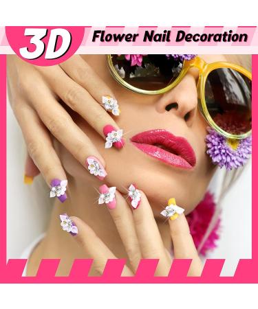 50 Pcs 3D Acrylic Fourth of July Star Nail Charms with Pearl Beads - White Flower Style - Buy Online on GoSupps.com