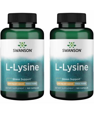 Swanson Free Form L-Lysine - Natural Supplement Promoting Stress Support & Nervous System Health - May Promote Relaxation 500 Milligrams 100 Capsules (2 Pack)