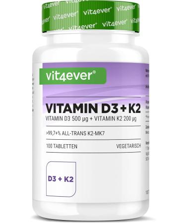 Vitamin D3 20 000 i.E + vitamin K2 200 McG Menaquinon MK7 Depot - 100 tablets - 99.7 +% All -Trans (K2Vital from Kappa) - Laboratory test - Vegetarian - High dose - Premium quality (1 Pack) - Buy Online on GoSupps.com