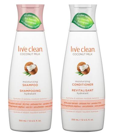 Live Clean Coconut Milk Moisturizing Shampoo and Coconut Milk Moisturizing Conditioner with Certified Organic Coconut Extract and Oil  Petrolatum-free  Phthalate-free and Paraben-free  12 oz each