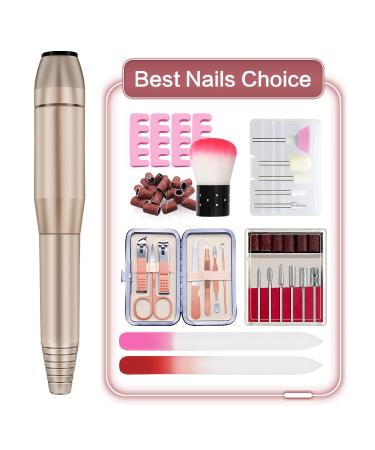 Nail Drill, Electric Nail File Acrylic Nail Drill for Acrylic Nails, Acrylic Nail Kit Efile Nail Drill with Nail Clippers Nail File (DR-Gold) A-gold
