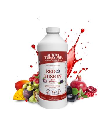 Buried Treasure Red20 Fusion Superfood Blend Acai, Beets, Blueberry, Fiber, Adaptogens, Lutein, Vegan Vollagen, Natural Energy, Digestion, Eye Health & Wellness Support, 32oz Liquid