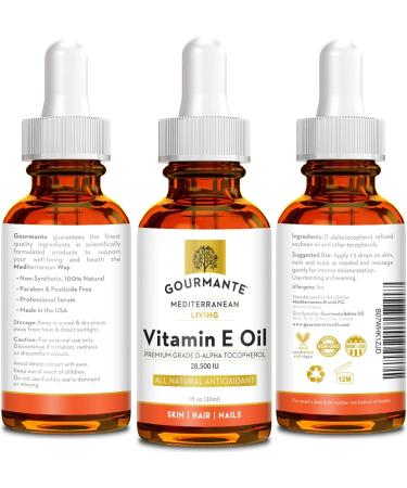 Natural Vitamin E Oil for Skin Hair & Nails | Premium Non-GMO 28 500 IU D-Alpha Tocopherol - 1 Fl Oz - Buy Online on GoSupps.com