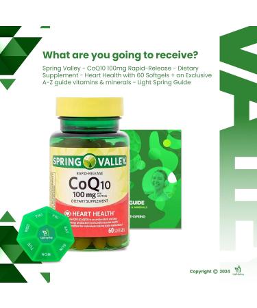 Rapid-Release CoQ10 100 mg Softgels - 60 Count + Exclusive Vitamins & Minerals Bundle | A to Z Guide & Weekly Pill Organizer - Shop Internationally - Buy Online on GoSupps.com