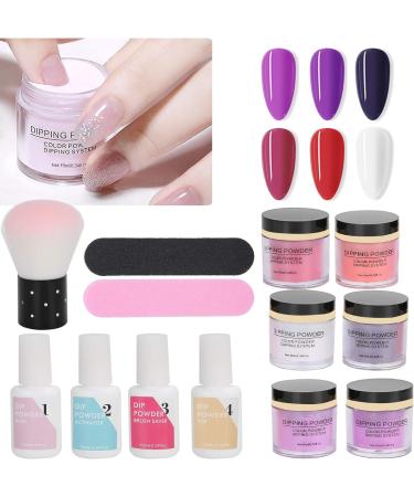 Nail Dipping Powder Set - Nail Kit Starter Nail Art Powder Professional Top Base Coat Gel Dust Brush 6 Color Manicure Tool Set for Nail Artist Salon Home Use (K1213) - Buy Online on GoSupps.com