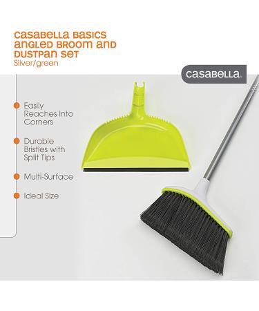 Casabella Basics 2-Piece Angled Broom and Dustpan Set - Silver/Green | Cleaning Set - Buy Online on GoSupps.com