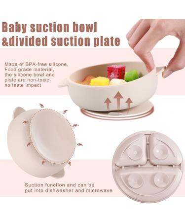16 Pack Baby Feeding Set | Silicone Suction Plates, Bowls, Bibs, Utensils, Snack Cups | Toddler Eating Utensil Set | Beige Orange - Buy Online on GoSupps.com