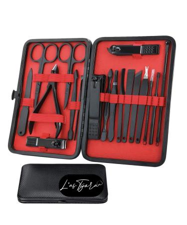 L'AS TIJARA Professional Manicure Pedicure Kit Cuticle Care Tools Kit Manicure Pedicure Set Complete 18 Pieces (Red)