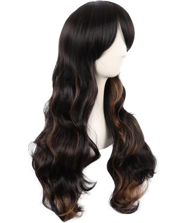 MapofBeauty 28 Charming Women Side Bangs Long Curly Synthetic Wig - Black Mixed Brown - Buy Online on GoSupps.com
