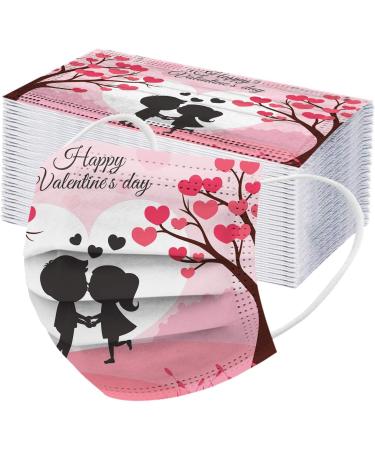 ZQP 50PCS Valentine's Day Disposable Face_Mask for Lover 3 Ply Breathable Safty Earloops Bandanas for Women Men Cute Sweet Heart Shapes Romantic Love Balaclava Valentine's Day - Buy Online on GoSupps.com