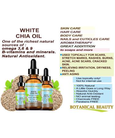 Botanical Beauty WHITE CHIA SEED OIL 100% Pure Natural Virgin Unrefined Cold-Pressed Carrier Oil 2 Fl Oz 60 ml for Face Skin Body Hair Lip Nails. Rich in vitamin E - Buy Online on GoSupps.com